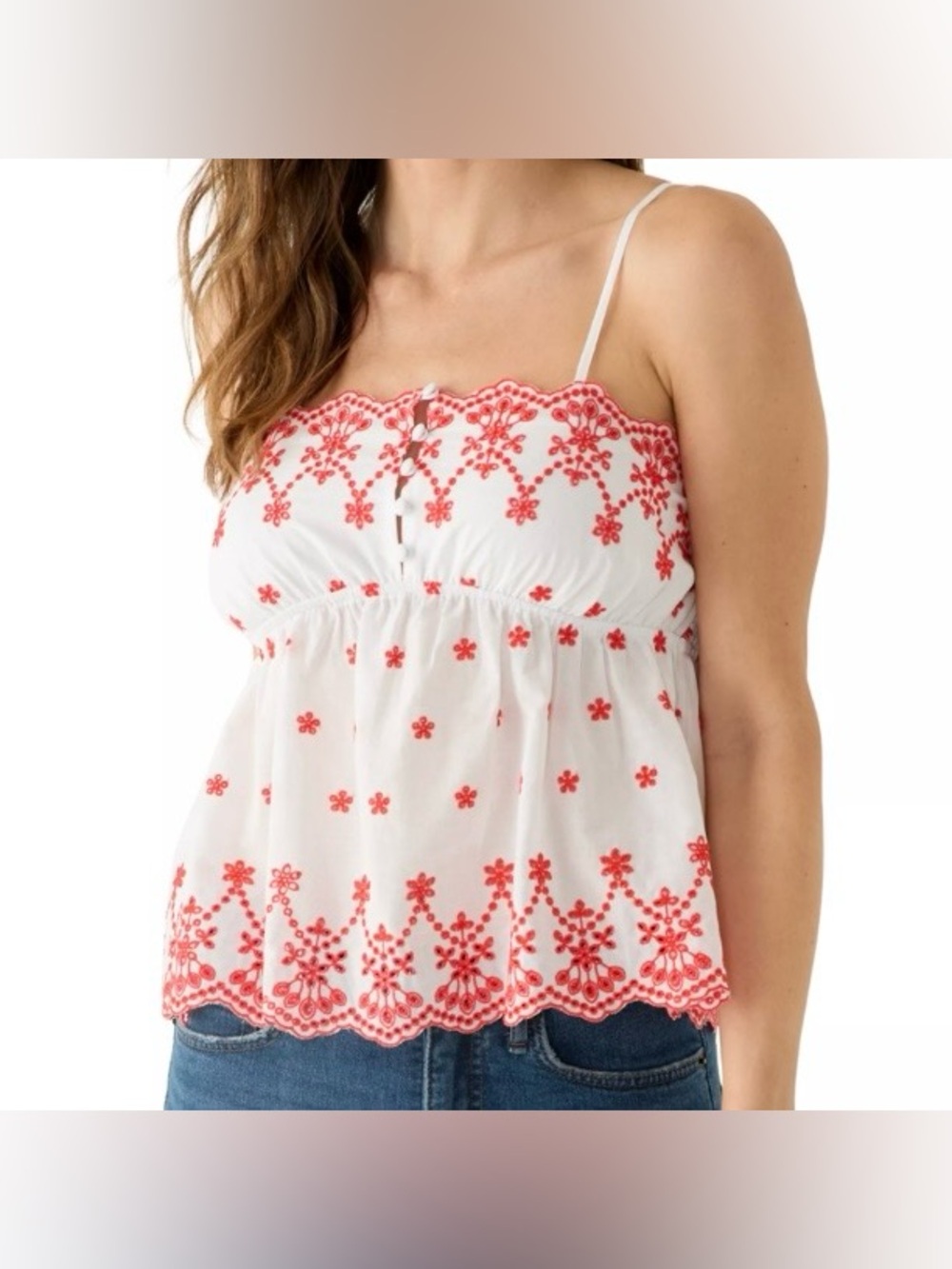 NWT Festive Boho Draper James Embroidered Woven Babydoll Tank Top Size Large